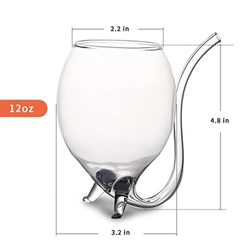 INFTYLE Vampire Wine Glass 12oz Set Of 4 Creative Cocktail Glasses Decanter Cups Mugs with Built-in Straw for Cocktail Wine Juice Ice Cream Champagne Home Bar Party Club Glassware Barware