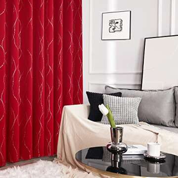 Deconovo Blackout Grommet Silver Pattern Printed Curtains, Red, 42W x 95L