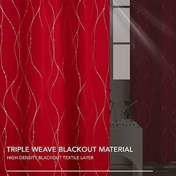Deconovo Blackout Grommet Silver Pattern Printed Curtains, Red, 42W x 95L