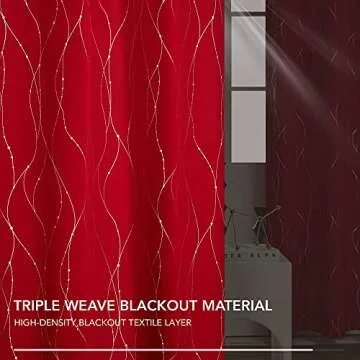 Deconovo Blackout Grommet Silver Pattern Printed Curtains, Red, 42W x 95L