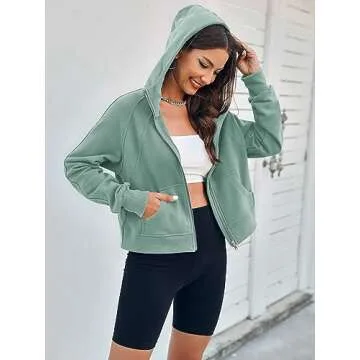 Fisoew Zip Up Crop Hoodie - Stylish & Comfortable Sweatshirt