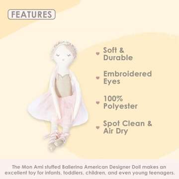 MON AMI Ballerina Stuffed Doll - 22”, Plush Ballerina Doll for Girls, Use as Toy or Room Decor, Great Gift for Kids of All Ages