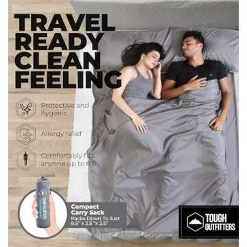 Tough Outdoors Sleeping Bag Liner - Adult Sleep Sack & Travel Sheets for Hotel - Camping Sleeping Ba...