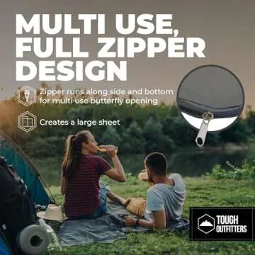 Tough Outdoors Sleeping Bag Liner - Adult Sleep Sack & Travel Sheets for Hotel - Camping Sleeping Bag Liners for Cold Weather - Double (Fits 2 People) - Gray with Zipper