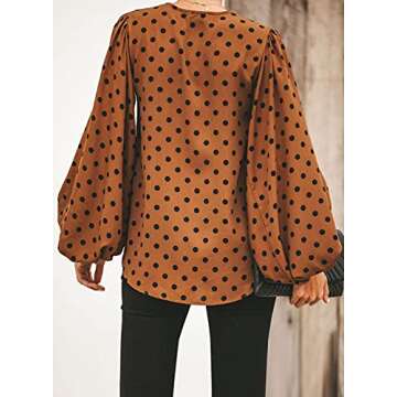 AlvaQ Women Fashion Polka Dot Print Long Balloon Sleeve Shirts Casual Loose Blouses Tops Fashion 2020 Brown Medium