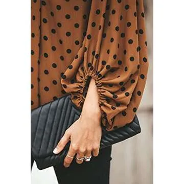 AlvaQ Women Fashion Polka Dot Print Long Balloon Sleeve Shirts Casual Loose Blouses Tops Fashion 2020 Brown Medium