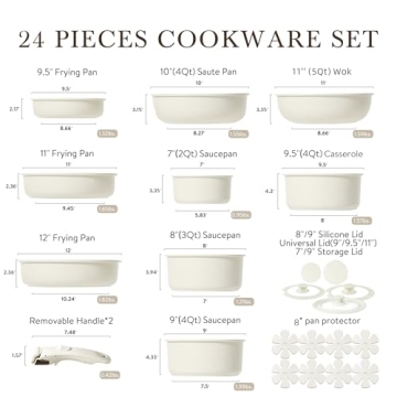 CAROTE 24pcs Detachable Handle Cookware Set for Efficient Cooking