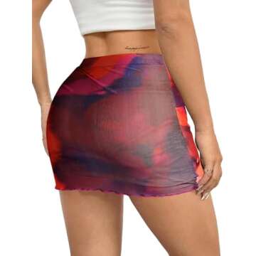 Avanova Women's Tie Dye Mesh Ruched Bodycon Mini Skirt - High Waisted Stylish Design in Multicolor, ...