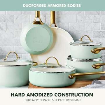 GreenPan Reserve Hard Anodized Healthy Ceramic Nonstick 10 Piece Cookware Pots and Pans Set, Gold-Tone Stainless Steel Handles, PFAS & PFOA-Free, Dishwasher Safe, Oven & Broiler Safe, Julep Green
