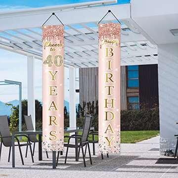 Elegant 40th Birthday Banner for Women in Pink Rose Gold