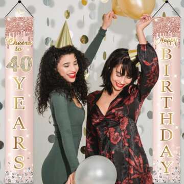 Elegant 40th Birthday Banner for Women in Pink Rose Gold