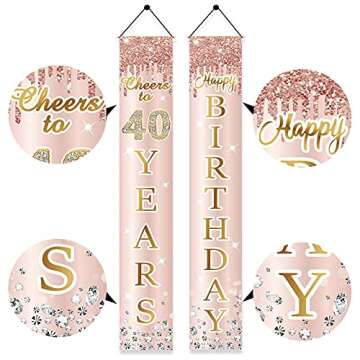 Elegant 40th Birthday Banner for Women in Pink Rose Gold
