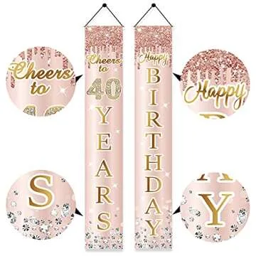 Elegant 40th Birthday Banner for Women in Pink Rose Gold