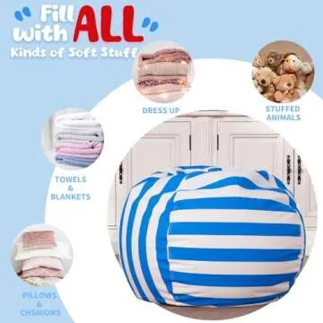 Wekapo Stuffed Animal Storage Bean Bag Chair Cover for Kids | Stuffable Zipper Beanbag for Organizing Children Plush Toys Large Premium Cotton Canvas (Blue, XX-Large)