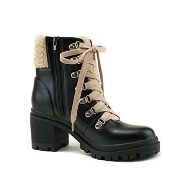 Soda KEYNOTE Faux Fur Chunky Sole Combat Ankle Boot