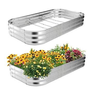 POTEY Raised Garden Bed Kit | Durable Galvanized Planter for Vegetables, Flowers & Herbs