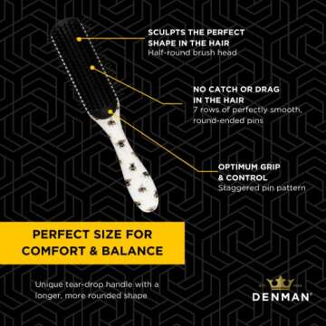 Denman Curly Hair Brush D3 (Bee) 7 Row Styling Brush for Detangling, Separating, Shaping and Defining Curls - For Women and Men