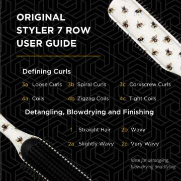 Denman Curly Hair Brush D3 (Bee) 7 Row Styling Brush for Detangling, Separating, Shaping and Defining Curls - For Women and Men