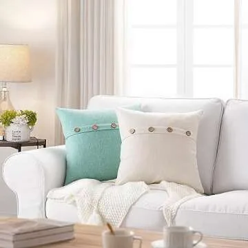 Stylish Farmhouse Ivory Pillow Covers with Coconut Buttons
