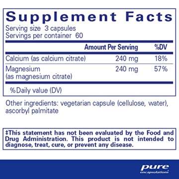 Pure Encapsulations Calcium Magnesium (Citrate) - 240 g Calcium & 240 g Magnesium - Bone Health Supp...