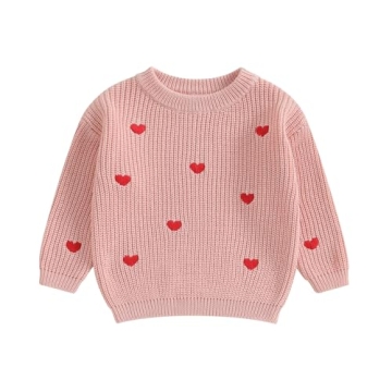 Karwuiio Toddler Baby Girl Boy Knit Sweater - Adorable Heart Design, Cozy Comfort for All Seasons