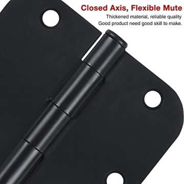 30 Pack Matte Black Door Hinges 3.5 x 3.5 Inch, Rounded Interior Door Hinges with 5/8"Radius, Heavy-...