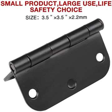 30 Pack Matte Black Door Hinges 3.5 x 3.5 Inch, Rounded Interior Door Hinges with 5/8"Radius, Heavy-Duty Black Hinges for Doors Standard Bedroom Office Door Hardware Removable Pin,Farmhouse,Shed,Gate