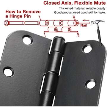 30 Pack Matte Black Door Hinges 3.5 x 3.5 Inch, Rounded Interior Door Hinges with 5/8"Radius, Heavy-Duty Black Hinges for Doors Standard Bedroom Office Door Hardware Removable Pin,Farmhouse,Shed,Gate