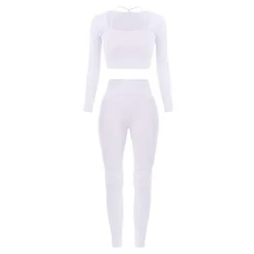 ABOCIW Women's 2 Piece Seamless Workout Set - White