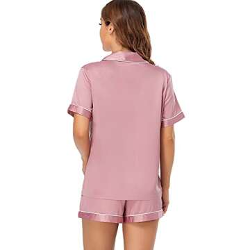 Serenedelicacy Women's Satin Pajama Set 2-Piece Sleepwear Loungewear Button Down Short Sleeve Silky ...