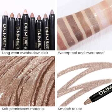 evpct 8Pcs Cream Eye Shadow Brightener Sticks Set for Eyes, Champagne Pearl Taupe Bronze Cocoa Stone Putty Smoky Amethyst Shimmer Matte Pencil Eye shadow Applicator Stick Palette Makeup Waterproof 03