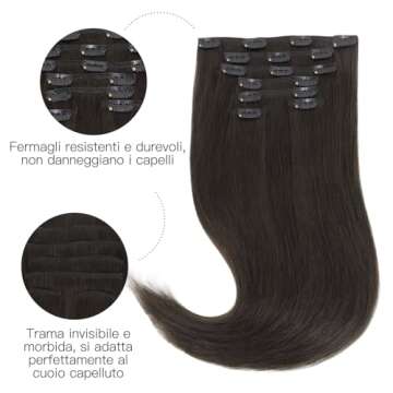 HOTBANANA Human Hair Clip in Hair Extensions, Dark Brown 120g Clip in Hair Extensions Real Human Hai...