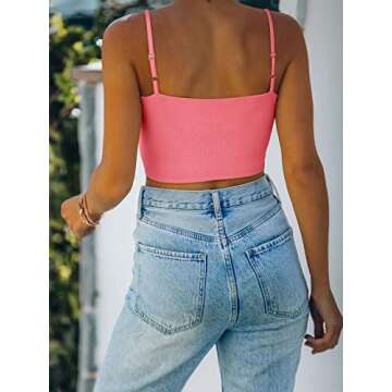 REORIA Women's Summer Sexy Sleeveless Adjustable Spaghetti Strap Cami Camisole Basic Fitted Seamless...