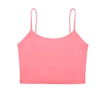 REORIA Women's Summer Sexy Sleeveless Adjustable Spaghetti Strap Cami Camisole Basic Fitted Seamless Yoga Cropped Tank Cute Crop Tops Peach Pink Medium