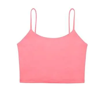 REORIA Women's Summer Sexy Sleeveless Adjustable Spaghetti Strap Cami Camisole Basic Fitted Seamless Yoga Cropped Tank Cute Crop Tops Peach Pink Medium