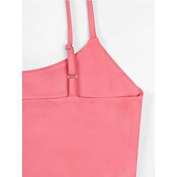 REORIA Women's Summer Sexy Sleeveless Adjustable Spaghetti Strap Cami Camisole Basic Fitted Seamless Yoga Cropped Tank Cute Crop Tops Peach Pink Medium