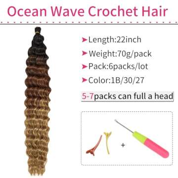 Curly Braiding Hair Ocean Wave Crochet Hair 22Inch Deep Curly Crochet Braids Wet and Wavy Braiding Hair Synthetic Crochet Hair for Black Women Human Hair (1B/30/27, 22 Inch (Pack of 6))