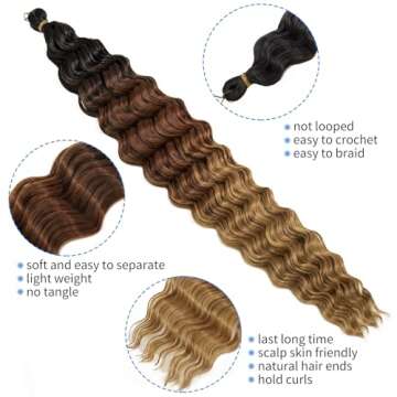 Curly Braiding Hair Ocean Wave Crochet Hair 22Inch Deep Curly Crochet Braids Wet and Wavy Braiding Hair Synthetic Crochet Hair for Black Women Human Hair (1B/30/27, 22 Inch (Pack of 6))