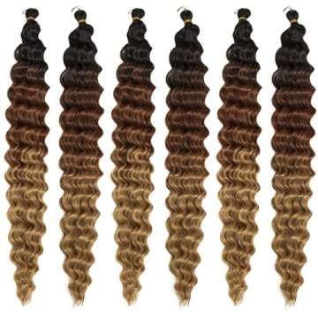 Curly Braiding Hair Ocean Wave Crochet Hair 22Inch Deep Curly Crochet Braids Wet and Wavy Braiding Hair Synthetic Crochet Hair for Black Women Human Hair (1B/30/27, 22 Inch (Pack of 6))