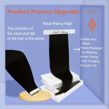 Full Shine Tape in Hair Extensions - 18 Inch Remy Human Hair Extension, Jet Black