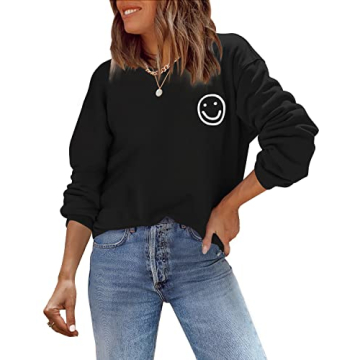 ReachMe Womens Cute Graphic Crewneck Sweatshirts Fashion Smile Pullover Tops Casual Loose Happy Face...