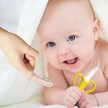 Silicone Baby Teether and Toothbrush - Set of 3 - Silicone Infant Training Finger Toothbrushes with Storage Case