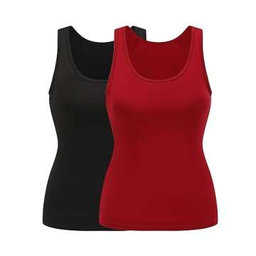Womens Modal Built-in Bra Padded Camisole Yoga Tanks Tops TK Black Burgundy 2 Pack XL
