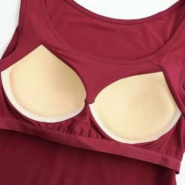 Womens Modal Built-in Bra Padded Camisole Yoga Tanks Tops TK Black Burgundy 2 Pack XL