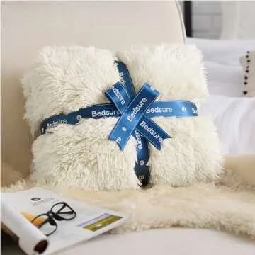 Bedsure Fluffy Cream Blankets Queen Size for Bed, Thick Sherpa Faux Fur Fleece Fuzzy Plush Winter Warm Heavy Soft Full Queen Blankets, Bedroom Decor Cream Gifts Cozy Gifts for Women Men, 90x90