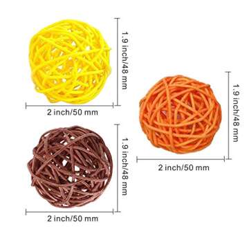 Worldoor 15 pcs Small Twig Grapevine Balls Wedding Party Christmas Thanksgiving Autumn Fall Decorative Assorted Color, 1.8 Inch (Yellow Orange Brown)