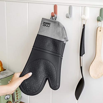 MS MOONSTONE Silicone Oven Mitts with Extra Long Cuff and Comfort Lining,Heat Resistant Food Grade Cooking Mittens for Baking,Grilling and Pot Holders,1 Pair,Pink