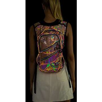 REINOS Hydration Backpack with Cool Lights, Hydration Pack with 2 Liter Water Bladder for Running, Climbing, Urban Raves, Music Festival, Water Pack for Men, Women (Champagne)