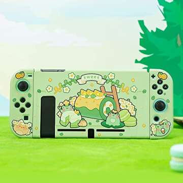 GeekShare Protective Case Compatible with Switch, Soft TPU Slim Case Cover Compatible with Switch Console and Joy Con Controller - Matcha Froggy