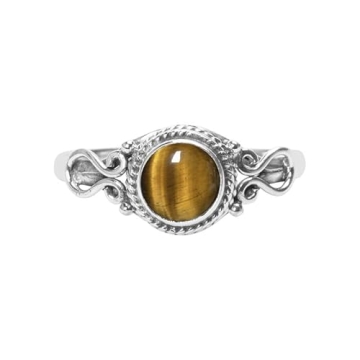 Tiger Eye Stone Ring - Handmade 925 Sterling Silver Gemstone Rings for Women Girls US size 11 Christ...